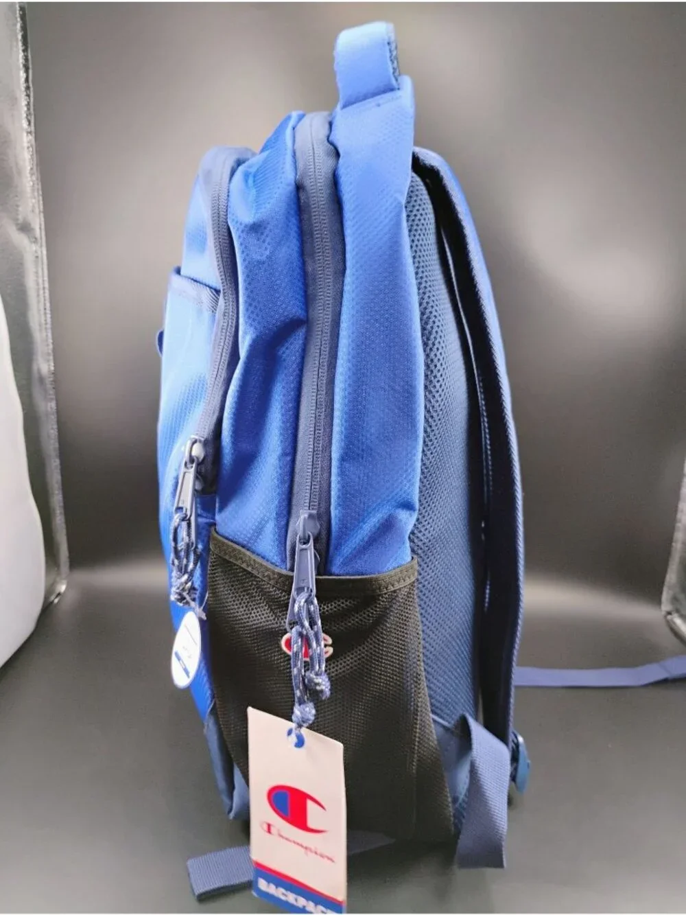 Champion Youth Blue Logo Backpack With Padded Straps & Mesh Pockets